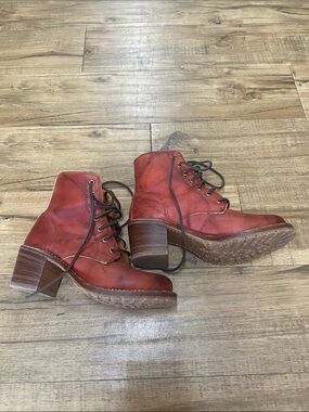 Frye Red Leather Lace-Up Boots